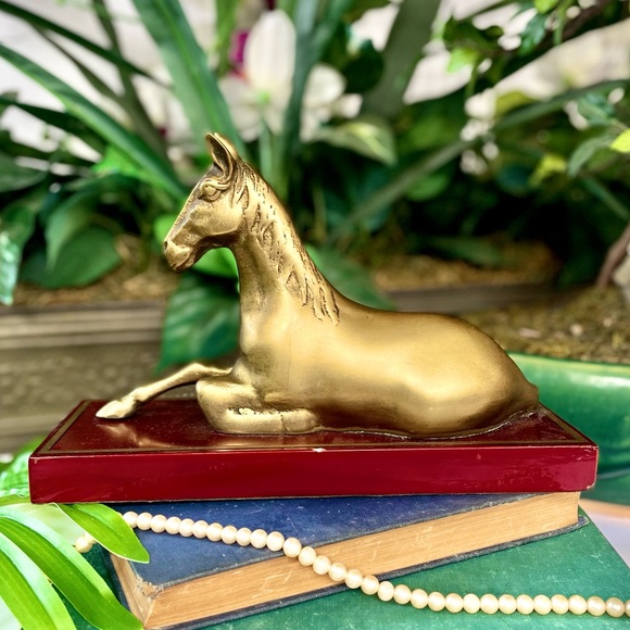 Brass Horse Statue Mounted to Wood Base - Picture 6 of 10